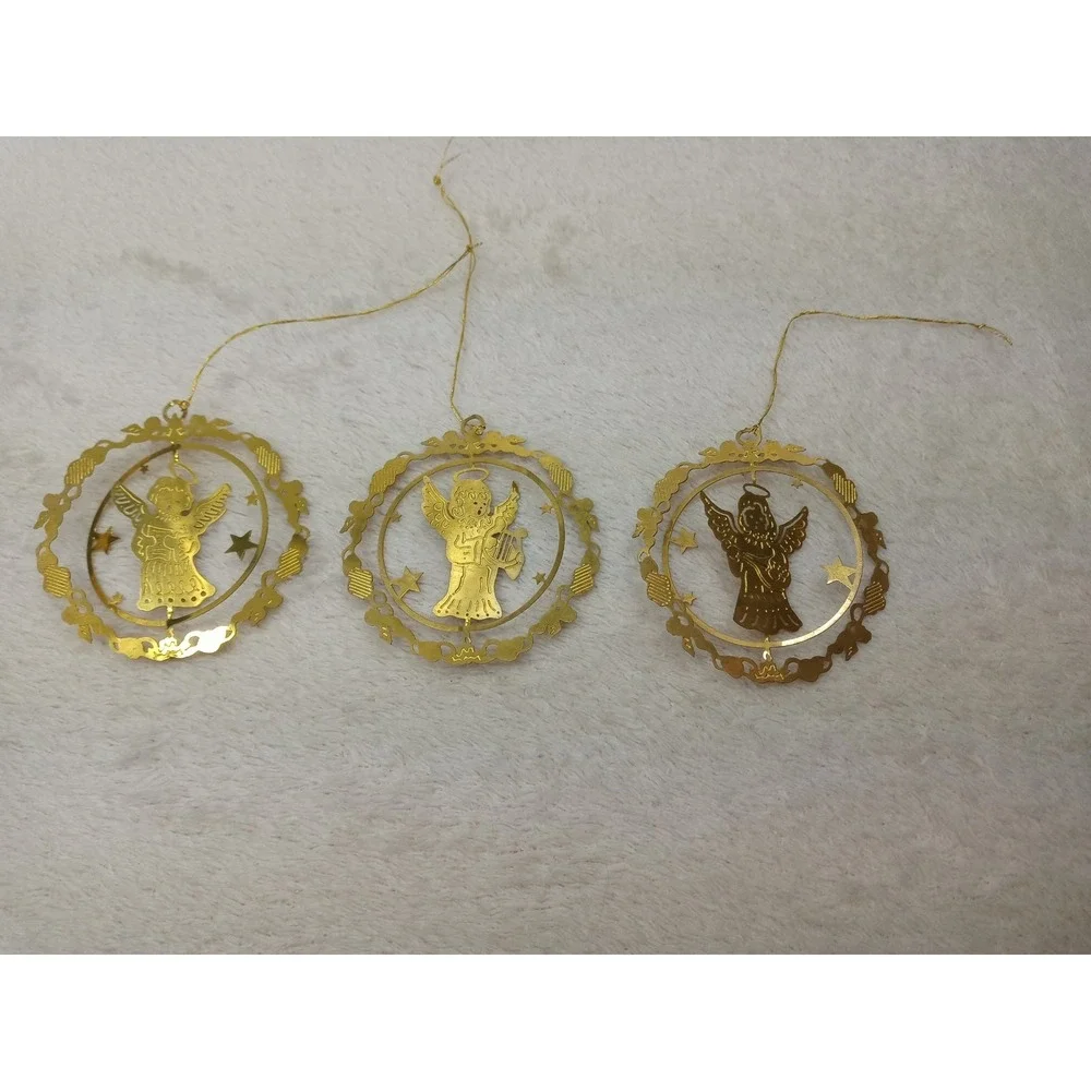 VTG Solid Brass Classic Collection Angel Ornaments Set of 3 Christmas Gold Boxed